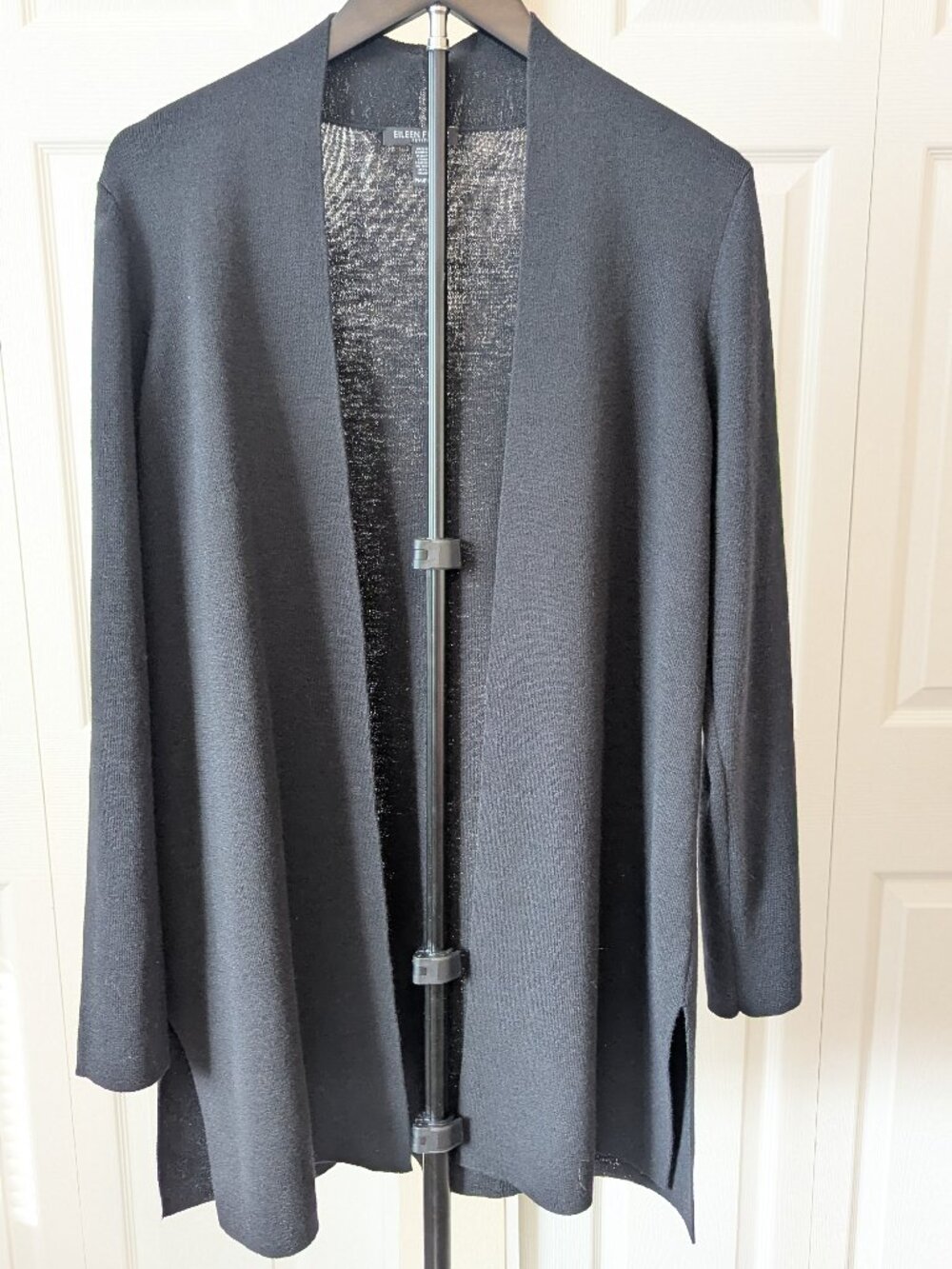 Eileen Fisher 100% Wool Cardigan Women M Petite Black Open Front